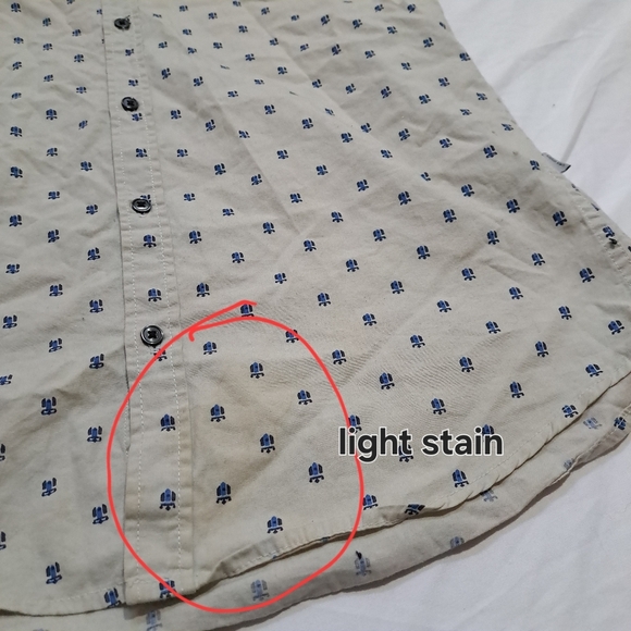 Calvin Klein | Beige & blue patterned men's button up dress shirt slim fit - Picture 6 of 9